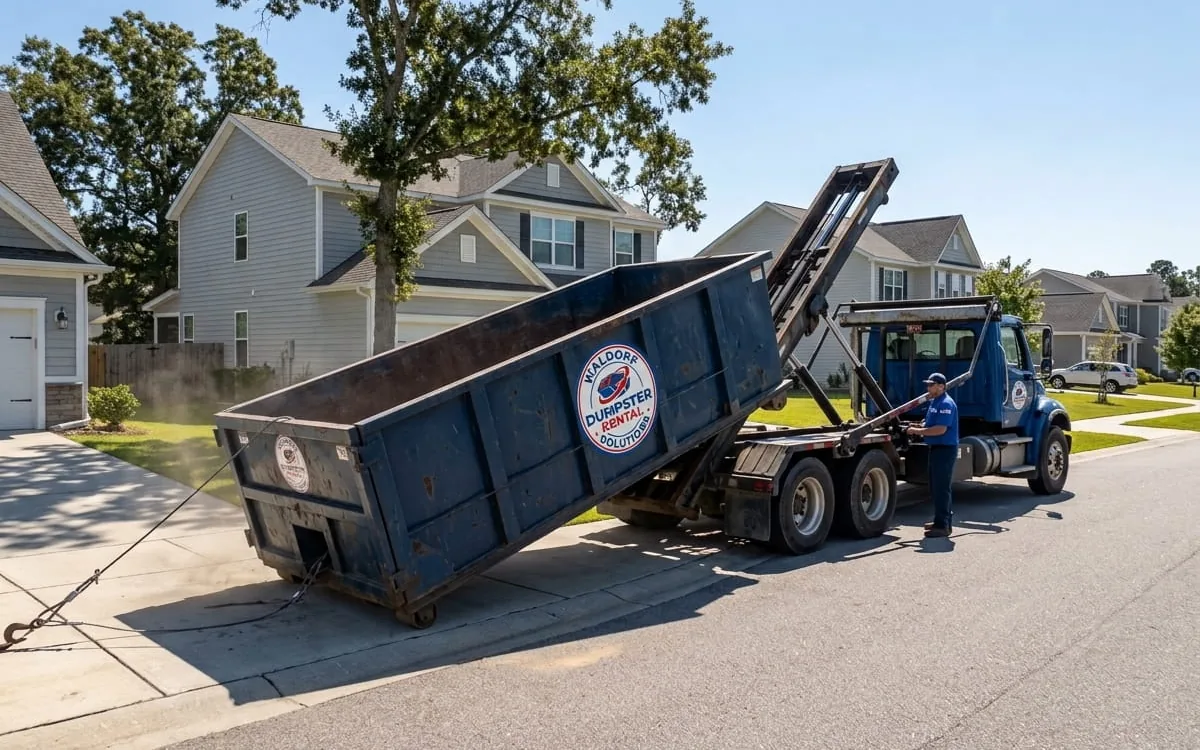 Yard Debris & Storm Cleanup in Waldorf MD Roll-off container used for yard debris & storm cleanup in Waldorf MD